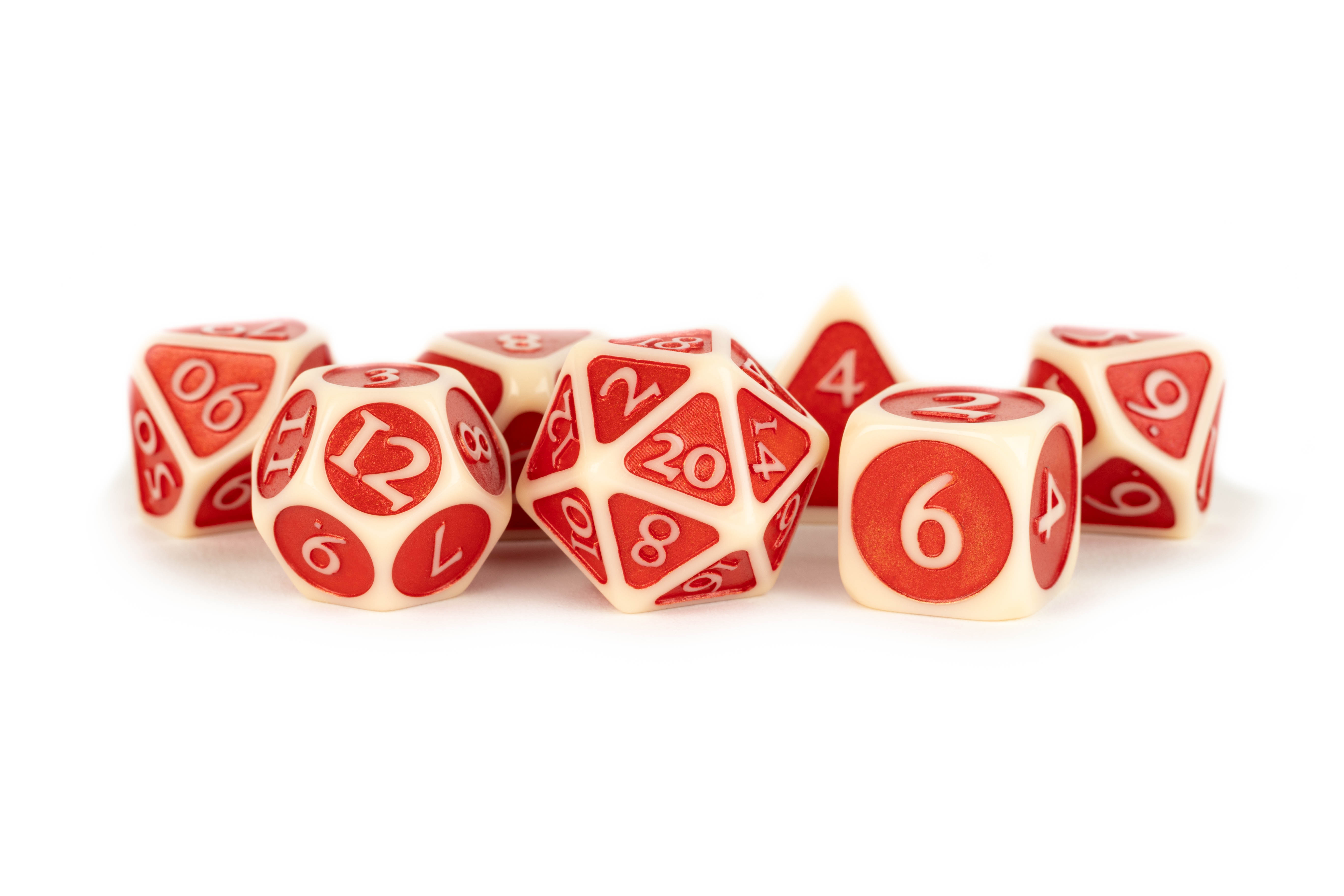 Fanroll: 7 Dice Polyhedral Set: IVORY W/ RED 16MM 