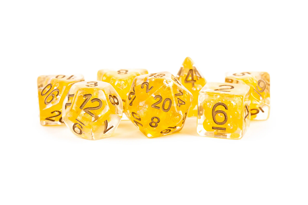 Fanroll: 7 Dice Polyhedral Set: PEARL CITRINE W/ COPPER 16MM 