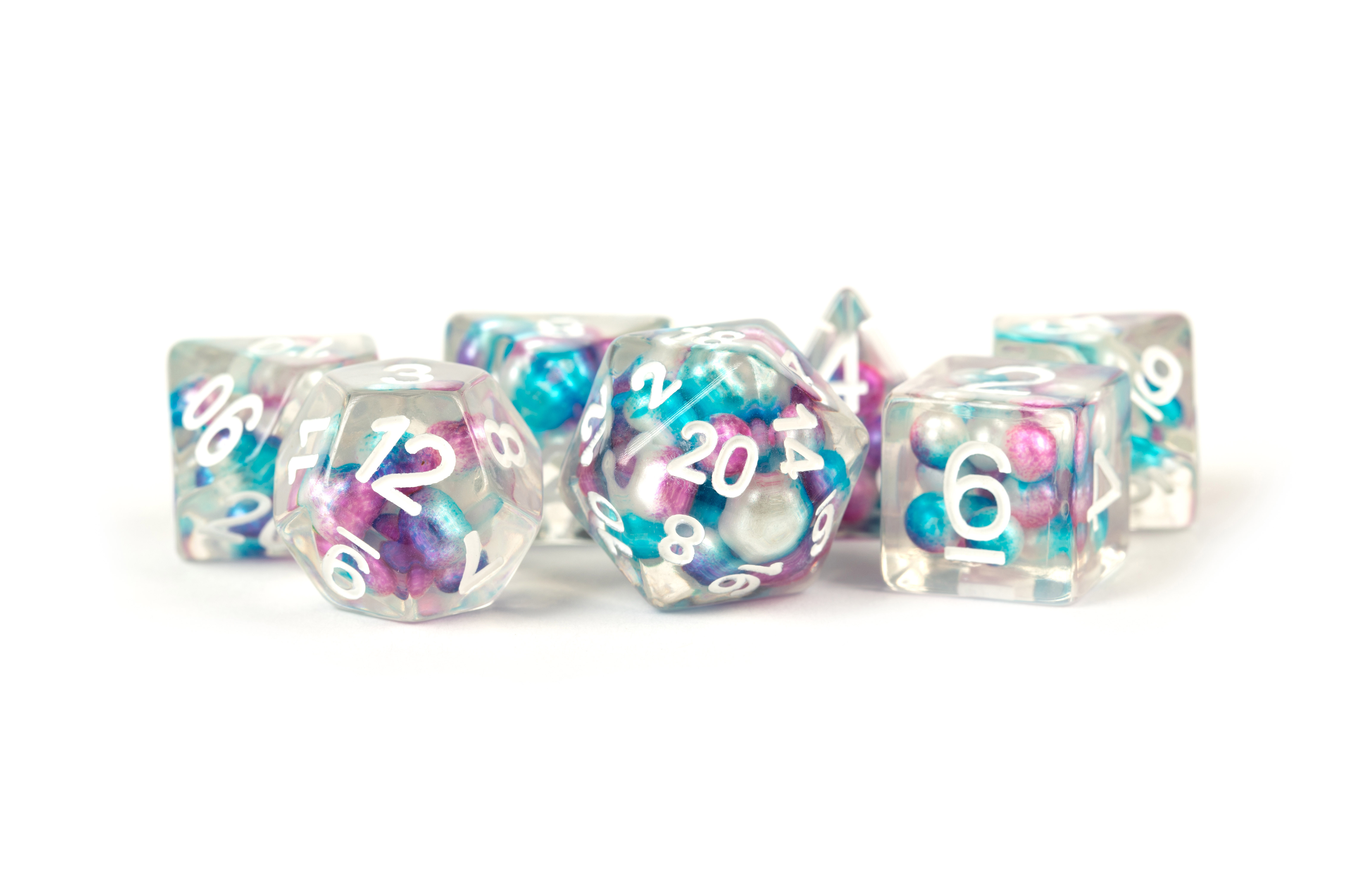 Fanroll: 7 Dice Polyhedral Set: PEARL GRADIENT PRPL/TEAL/WHT 16MM 
