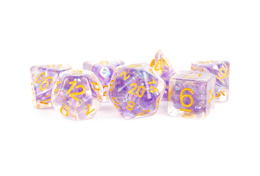 Fanroll: 7 Dice Polyhedral Set: PEARL PURPLE W/GOLD 16MM  