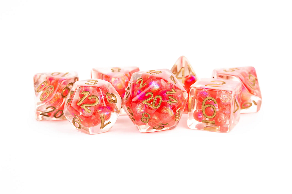Fanroll: 7 Dice Polyhedral Set: PEARL RED W/ COPPER 16MM 