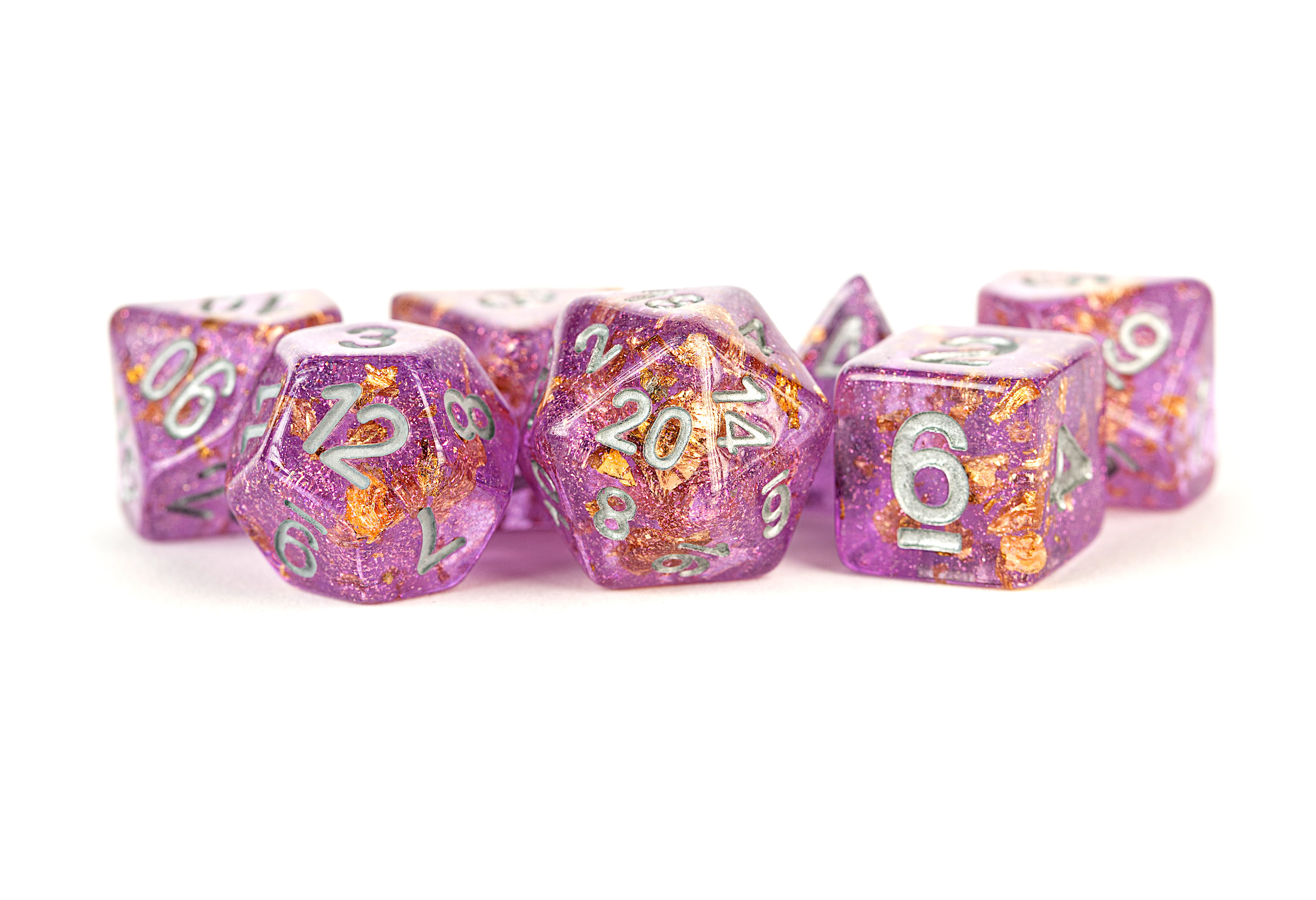 Fanroll: 7 Dice Polyhedral Set: PURPLE W/ GOLD FOIL 16MM 
