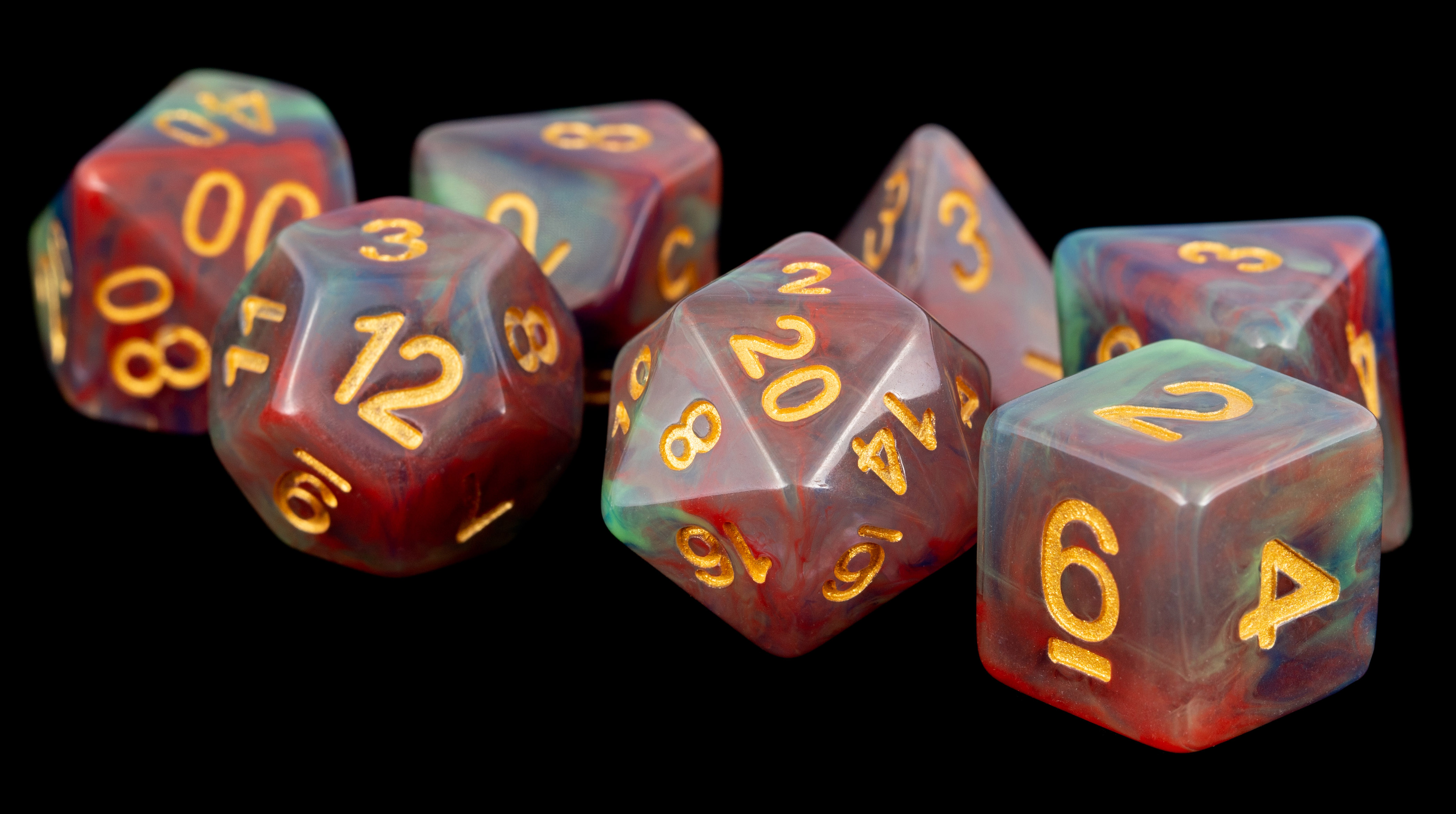 Fanroll: 7 Dice Polyhedral Set: RED PEARL SWIRL 16MM  