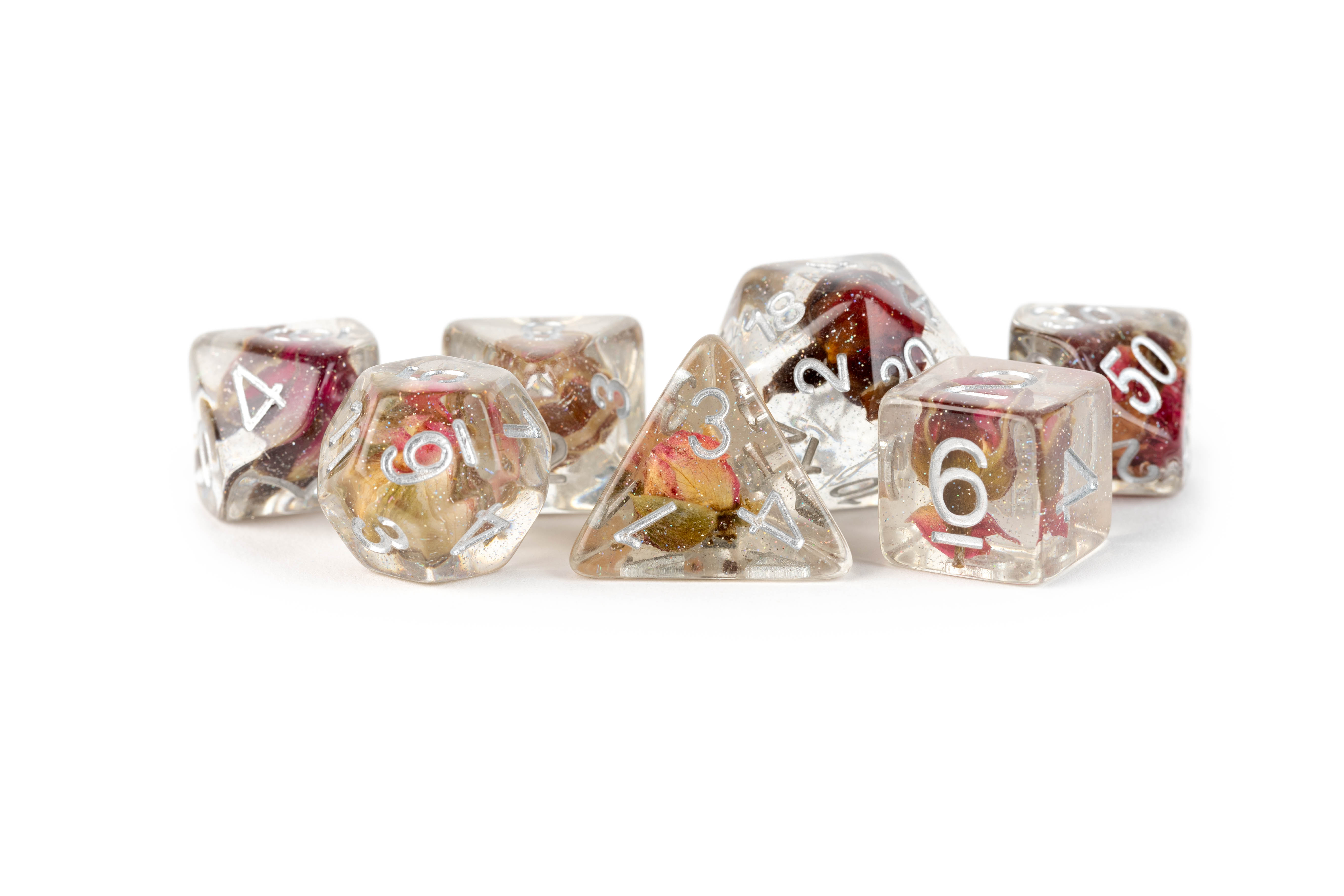 Fanroll: 7 Dice Polyhedral Set: ROSE INCLUSION 16MM 