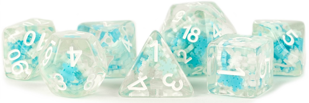 Fanroll: 7 Dice Polyhedral Set: SNOWFLAKE INCLUSION 16MM 