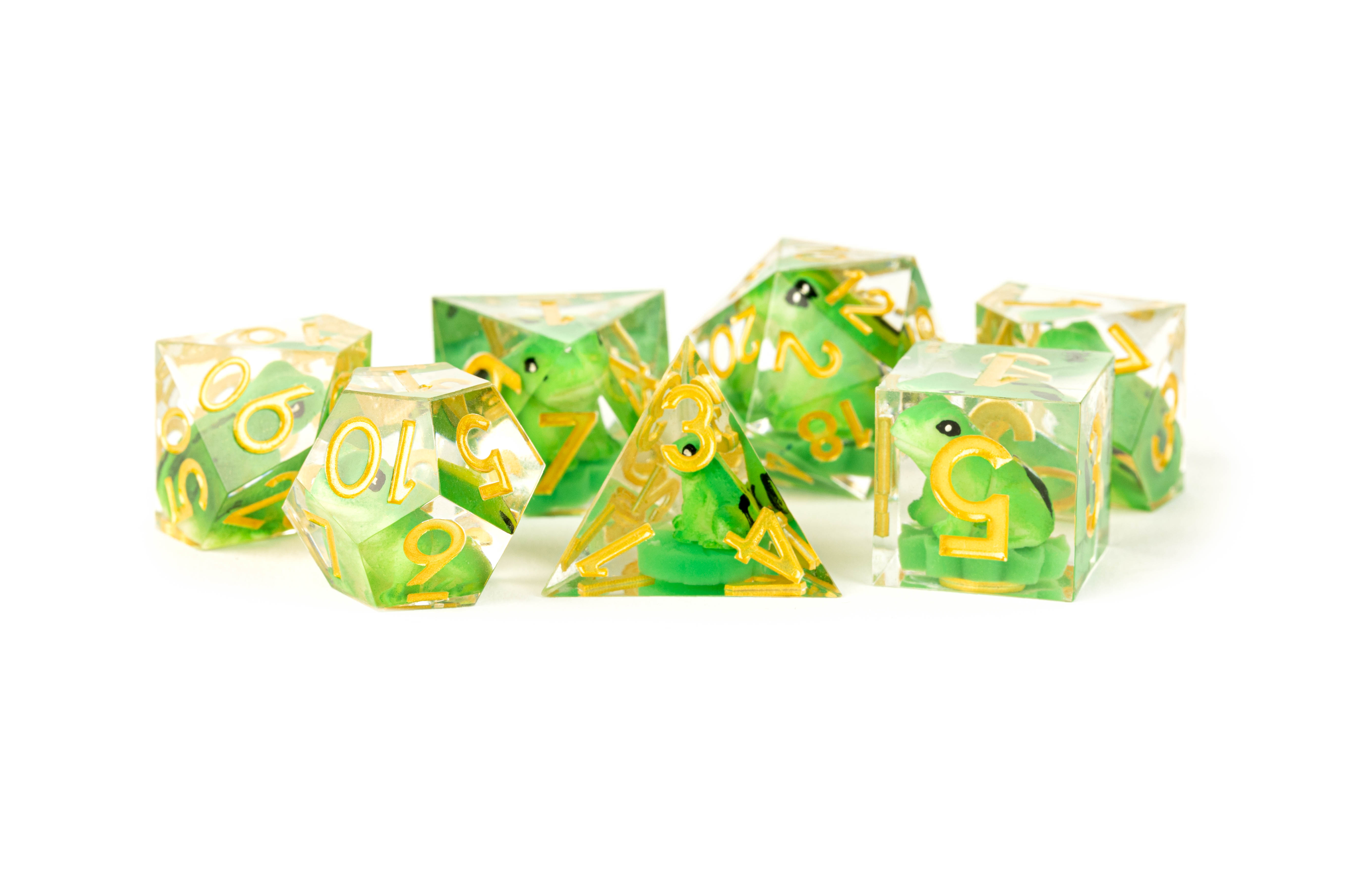 Fanroll: 7 Dice Polyhedral Set: Sharp Edge: FROG  16mm 