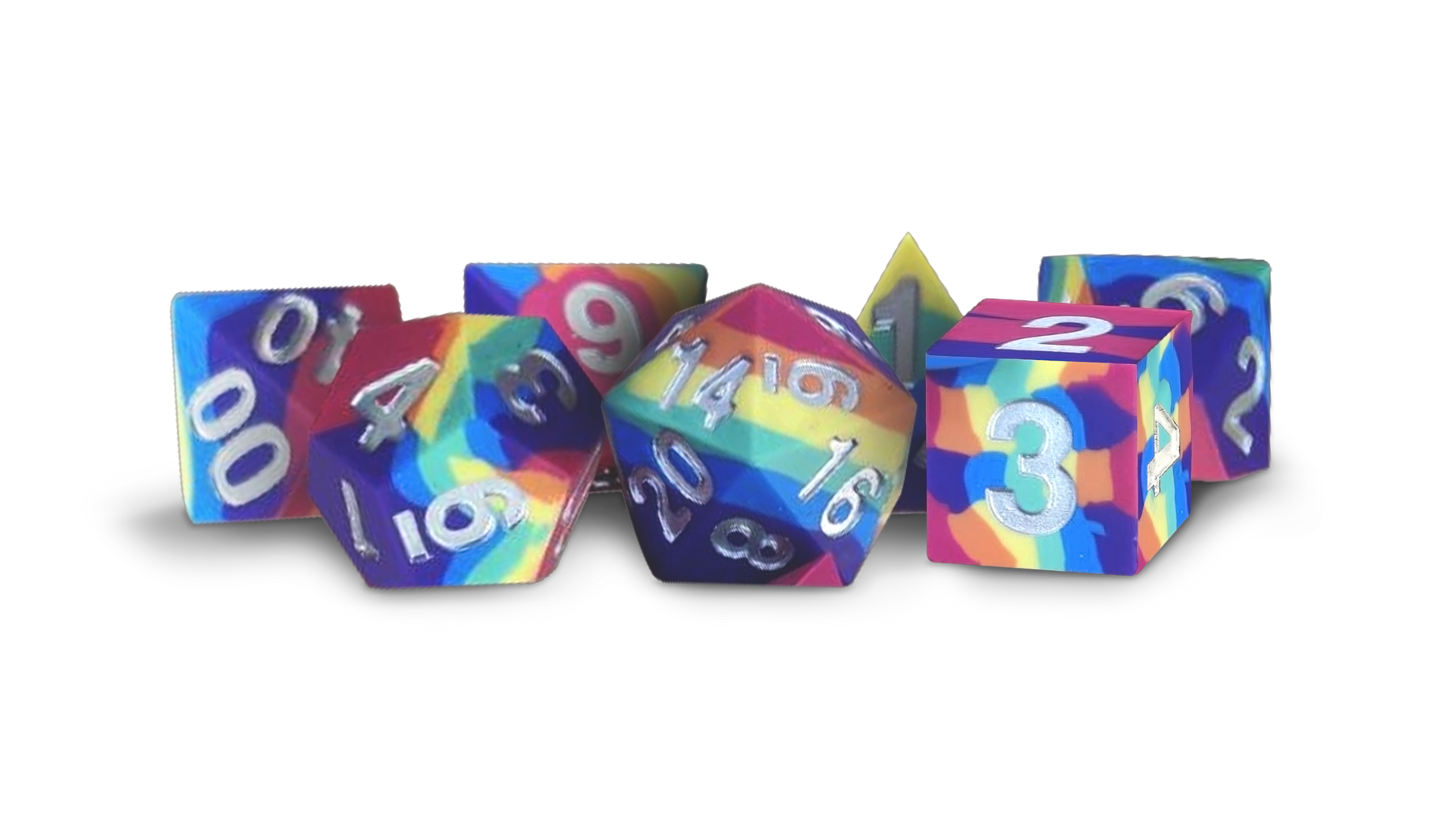 Fanroll: 7 Dice Polyhedral Set: Silicone: RUBBER RAINBOW 16mm 