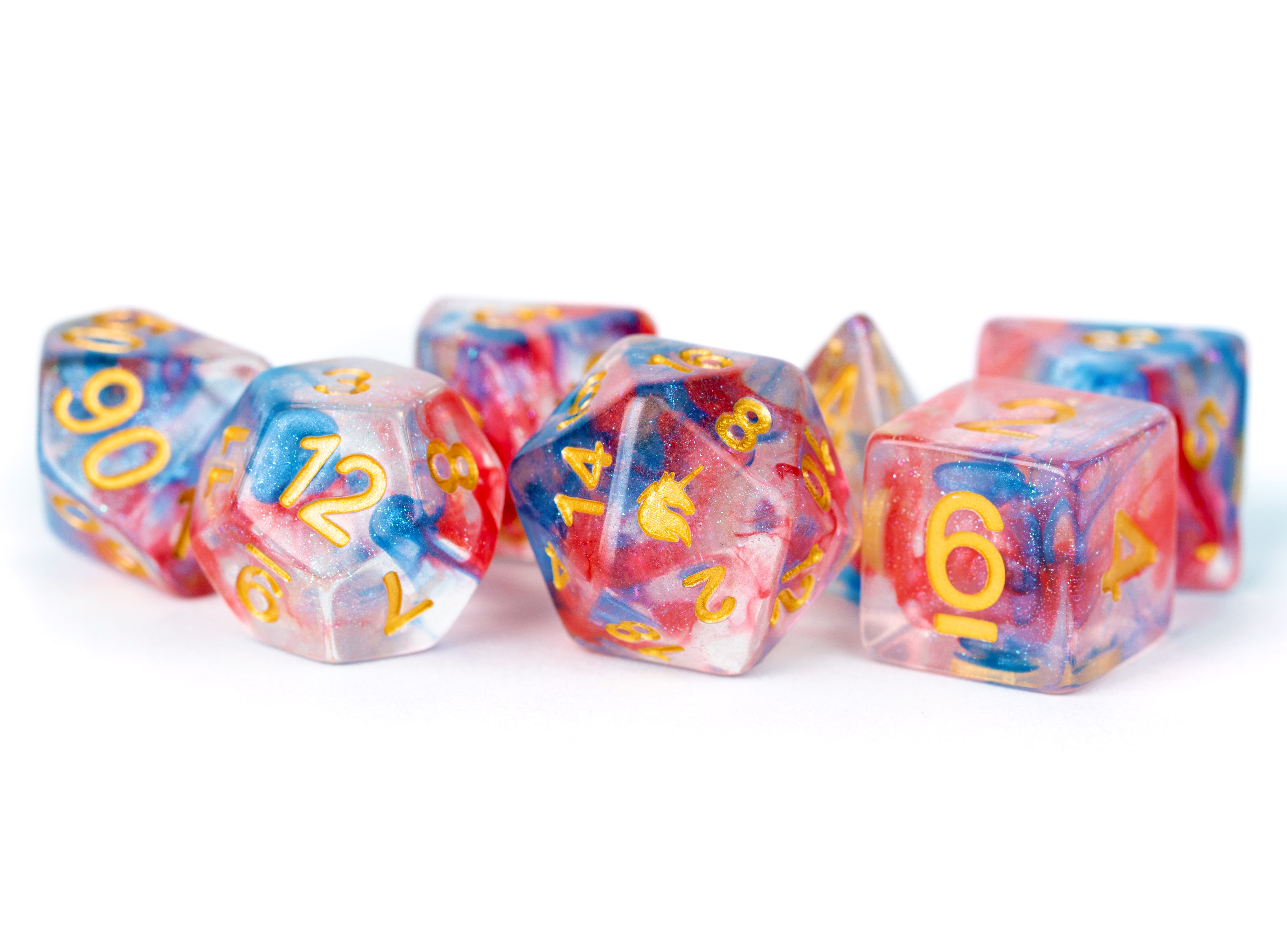 Fanroll: 7 Dice Polyhedral Set: UNICORN COSMIC CARNIVAL 16MM 