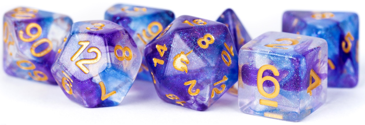 Fanroll: 7 Dice Polyhedral Set: UNICORN MIDNIGHT FANTASY 16MM 