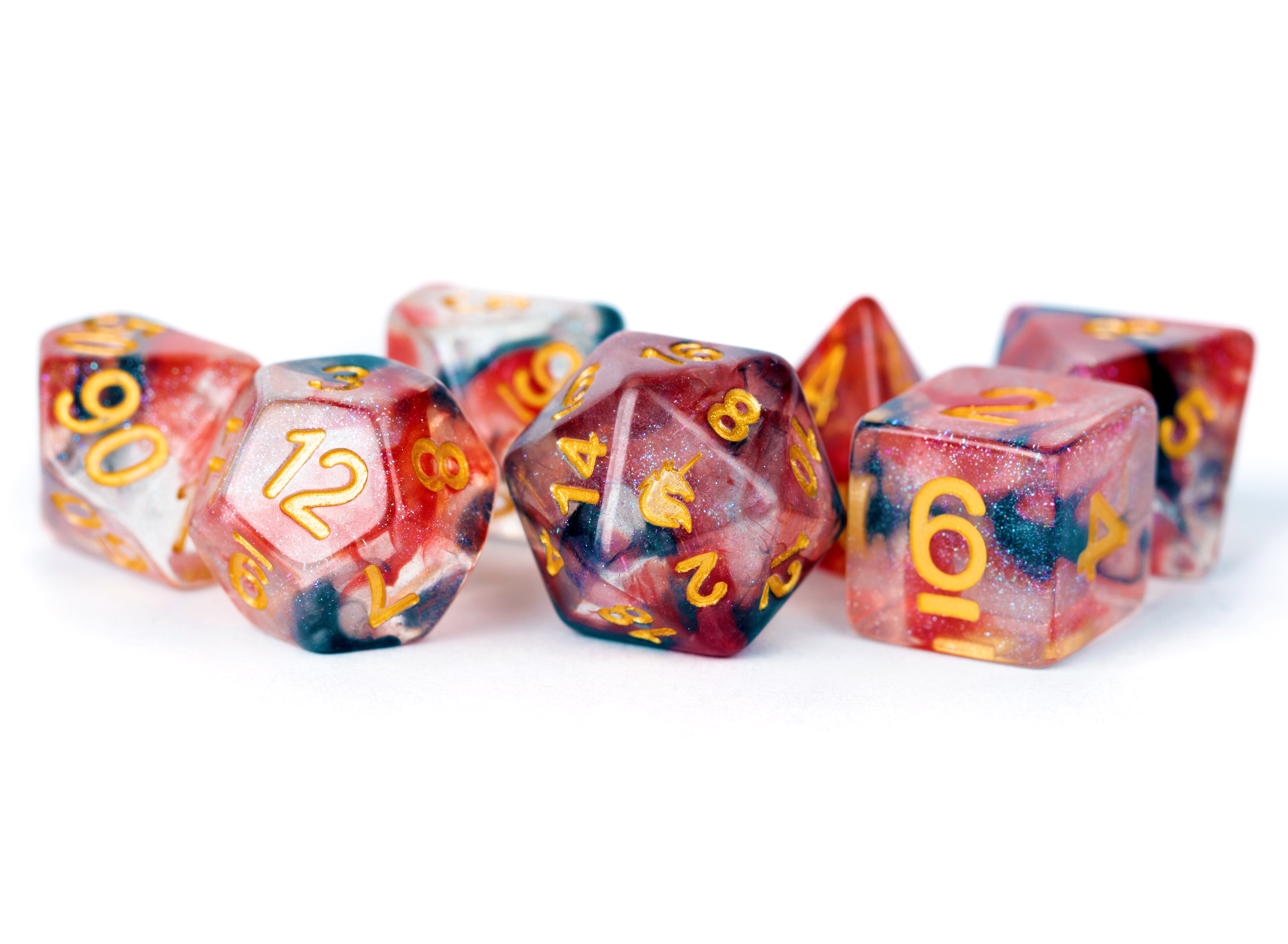 Fanroll: 7 Dice Polyhedral Set: UNICORN PHOENIX ASH 16MM 