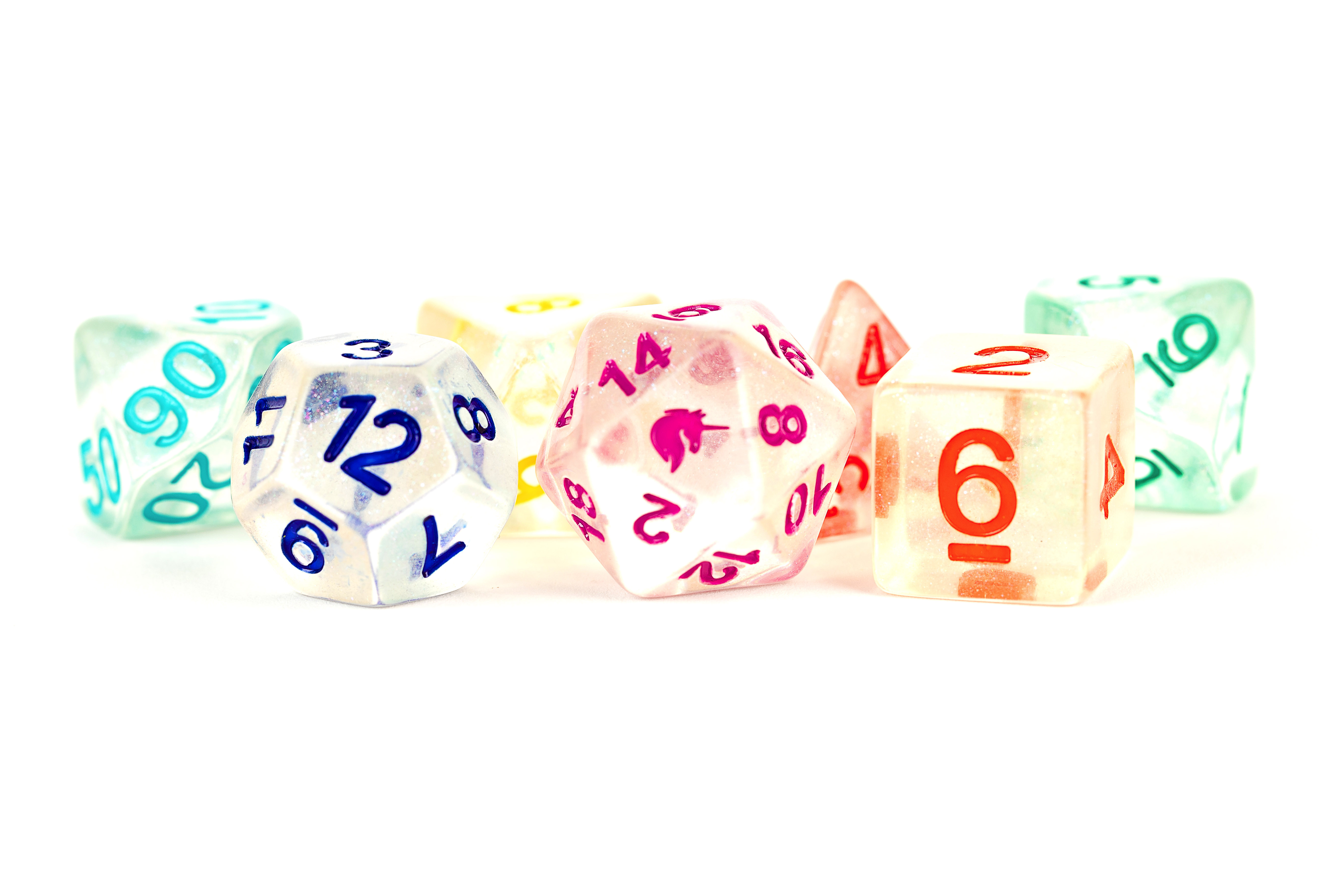 Fanroll: 7 Dice Polyhedral Set: UNICORN RAINBOW ICE 16MM 