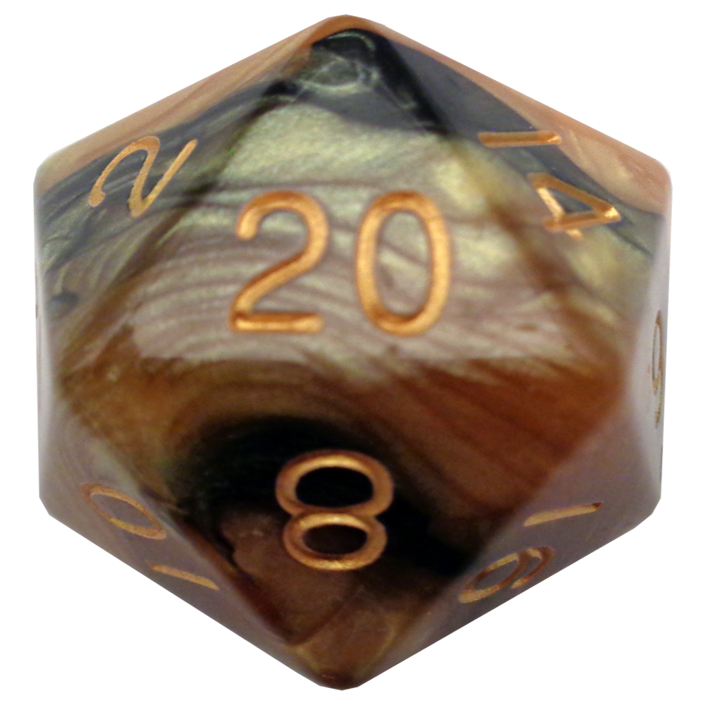 Fanroll: Acrylic Dice: 35mm: D20: Black with Yellow with Gold 