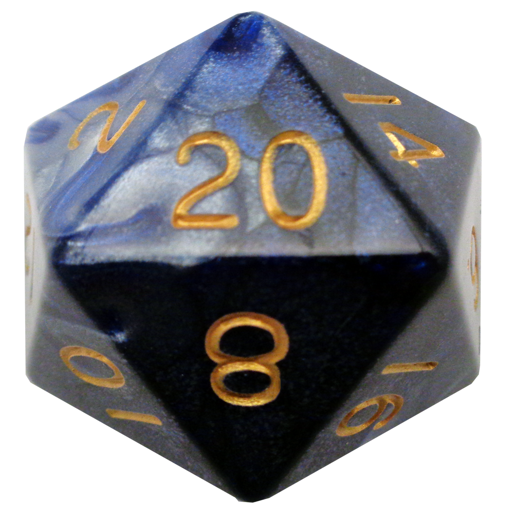 Fanroll: Acrylic Dice: 35mm: D20: Blue with White with Gold 