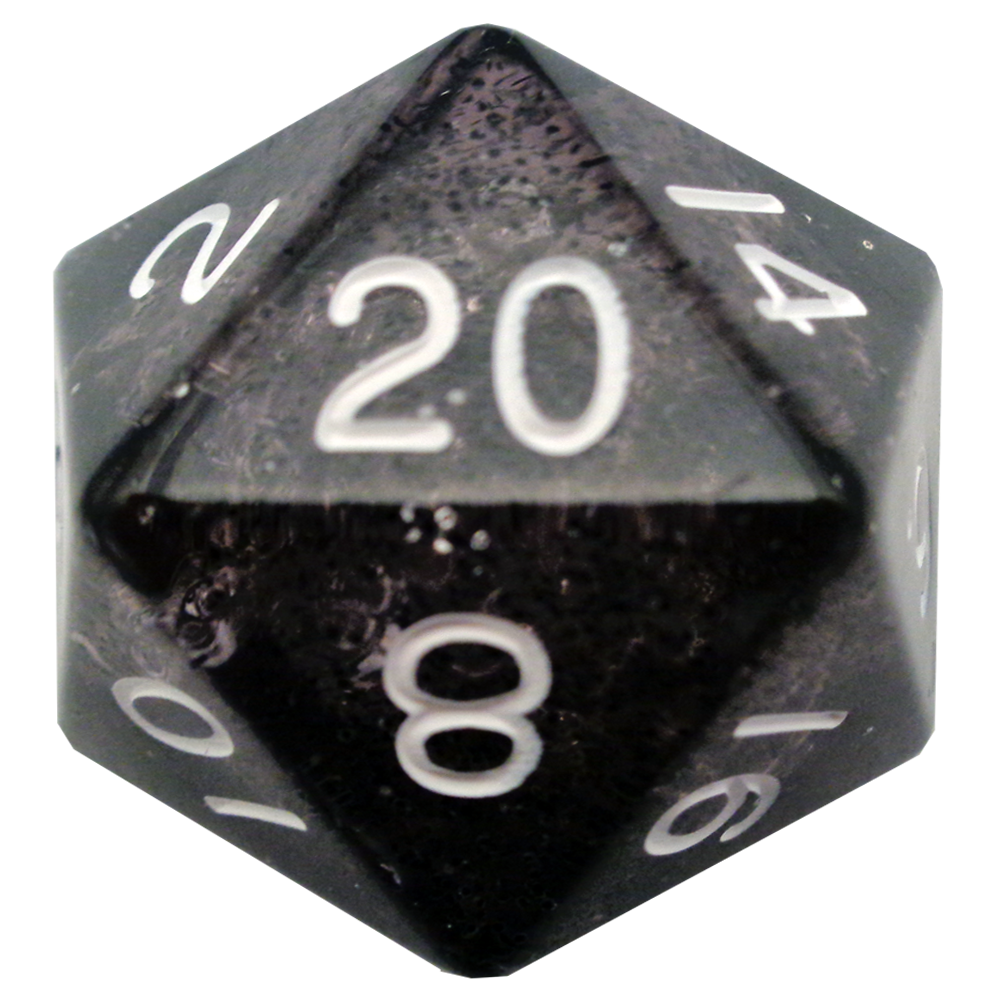 Fanroll: Acrylic Dice: 35mm: D20: Ethereal Black with White 