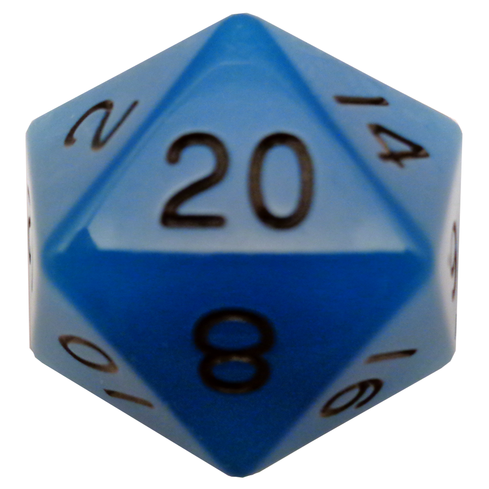 Fanroll: Acrylic Dice: 35mm: D20: Glow Blue with Black 