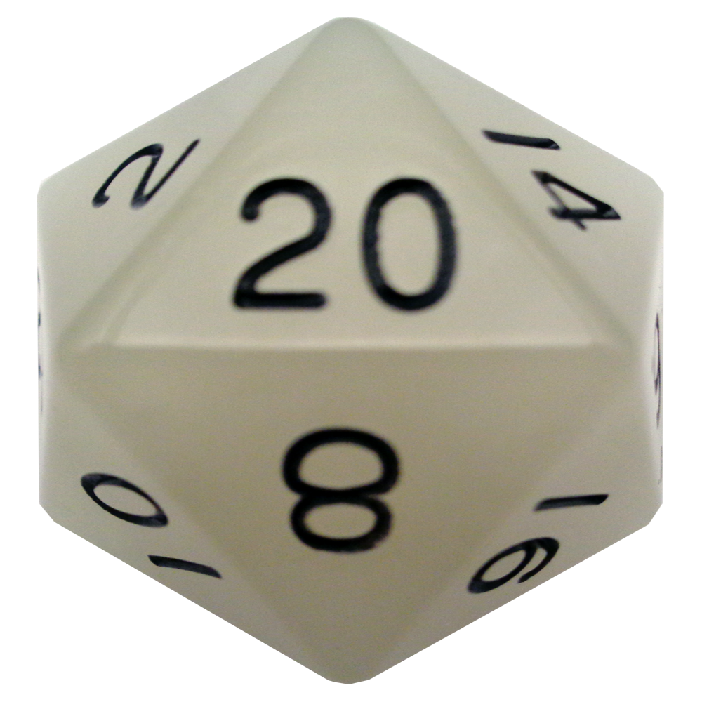 Fanroll: Acrylic Dice: 35mm: D20: Glow Clear with Black 