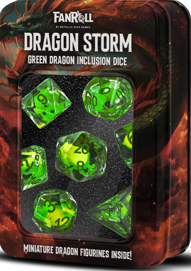 Fanroll: Mini 7 Dice Set: Dragon Storm: Green Dragon Inclusion 