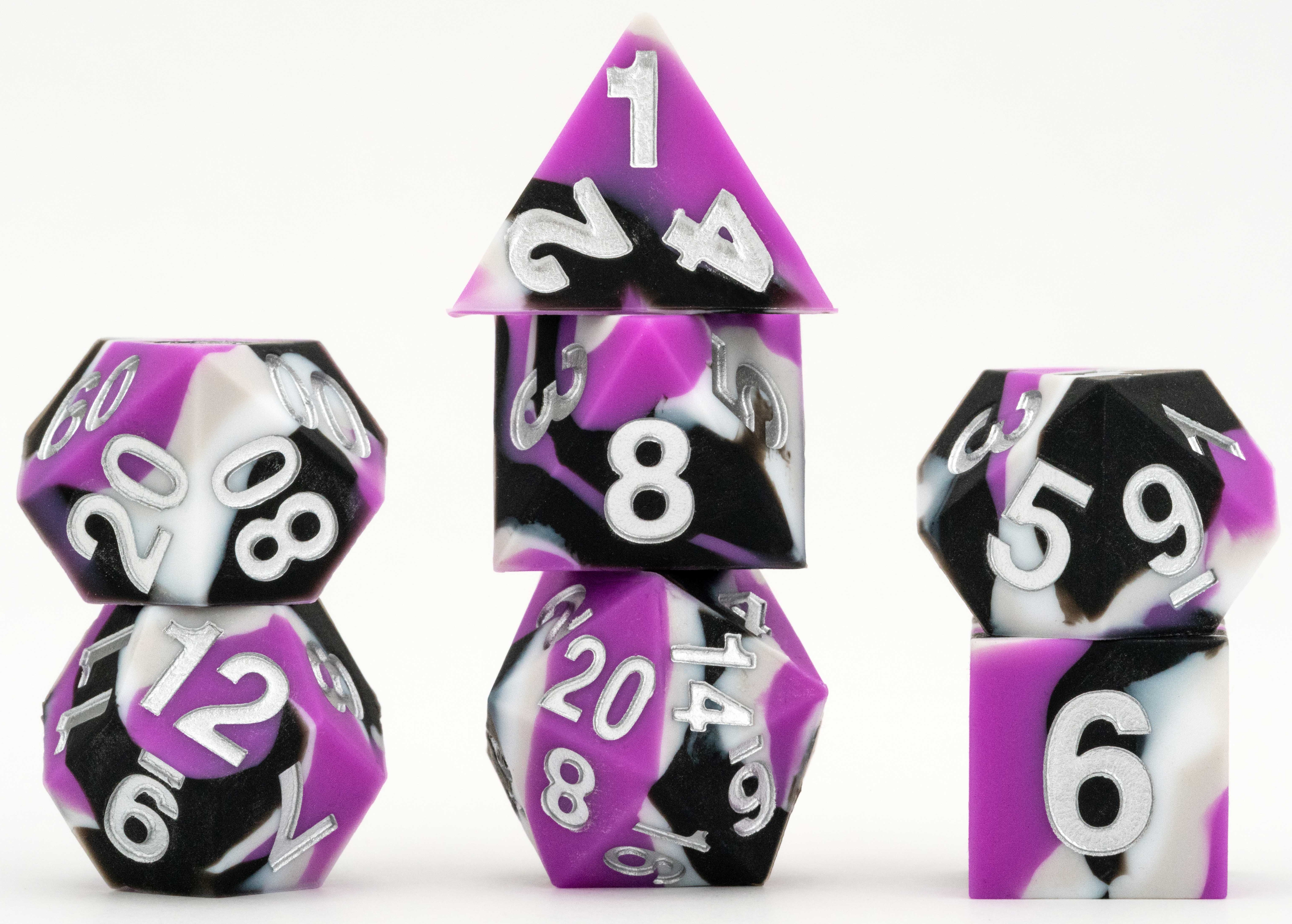 Fanroll: Silicone Sharp Edge 7 Dice Polyhedral Set: Pride Asexual 