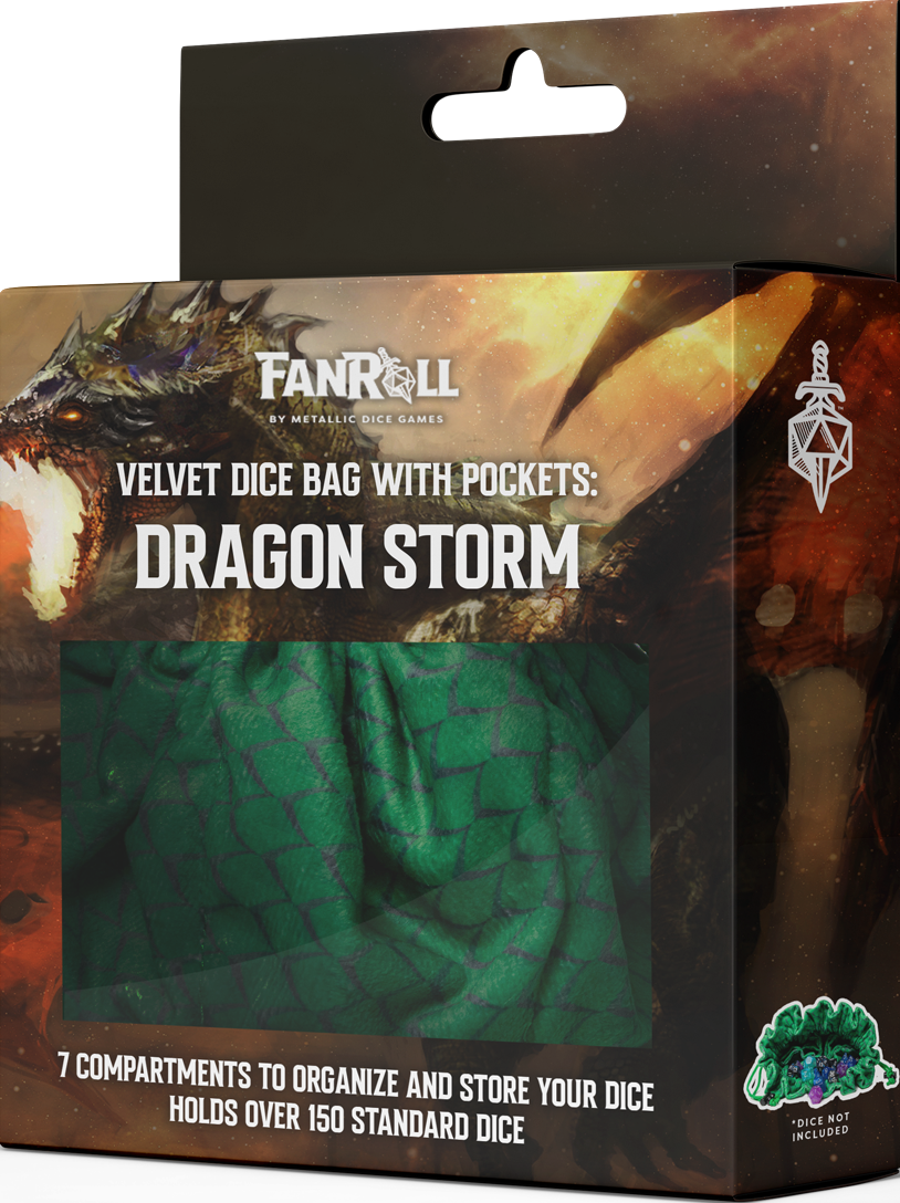 Fanroll Velvet Dice Bag w/Pockets: Dragon Storm Green 