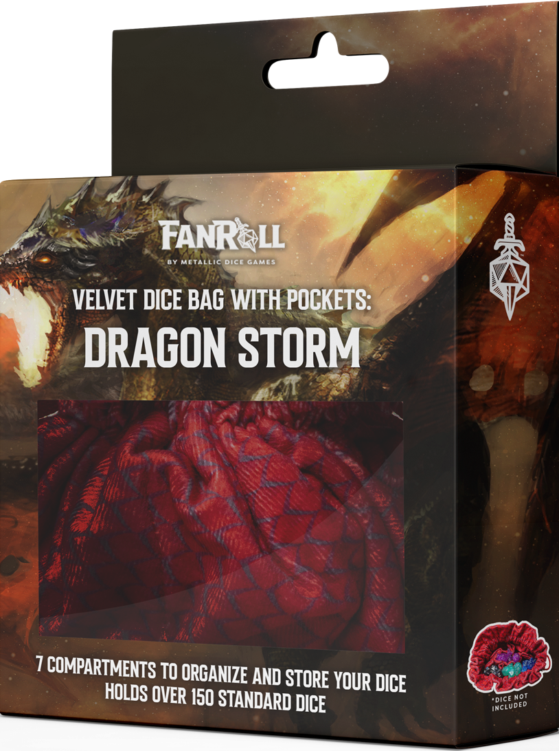Fanroll Velvet Dice Bag w/Pockets: Dragon Storm Red  