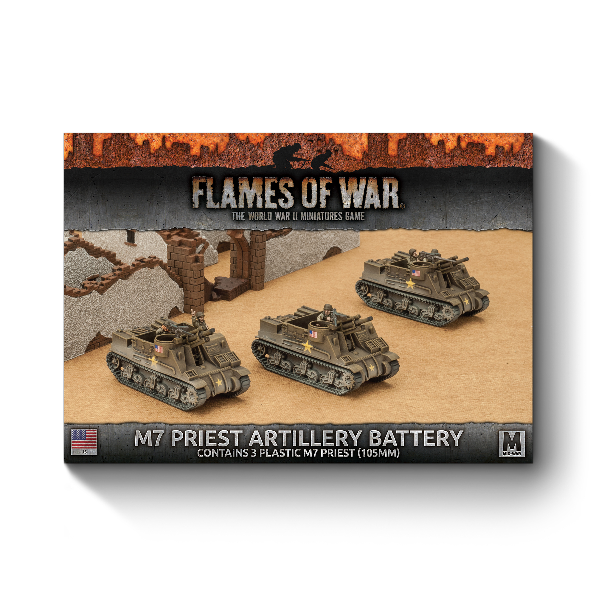 Flames of War: USA: M7 Priest Armored Artillery Battery (Mid War x3 Tanks Plastic) 
