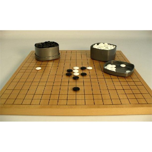 GO: Solid Wood Board with Black/White Stones 