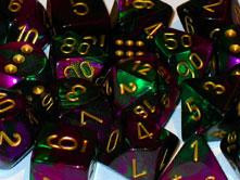 Chessex (26234): D10: Gemini: Green Purple/Gold 