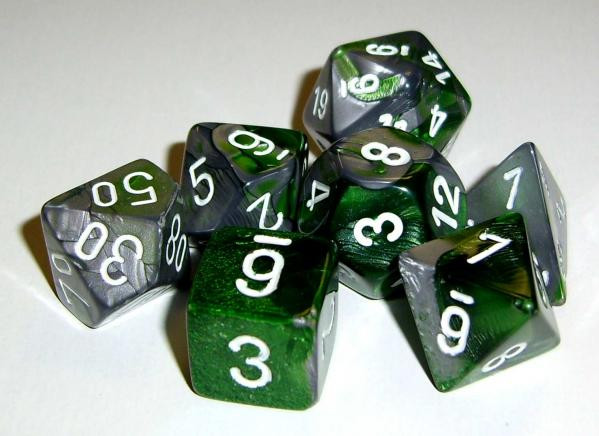 Chessex (26241): D10: Gemini: Green Steel/White 