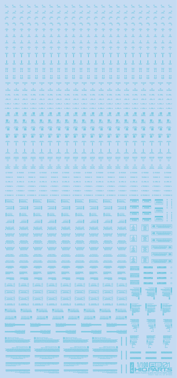 HiQ Parts: 1/100 RB01 Caution Decal Pastel - Blue 