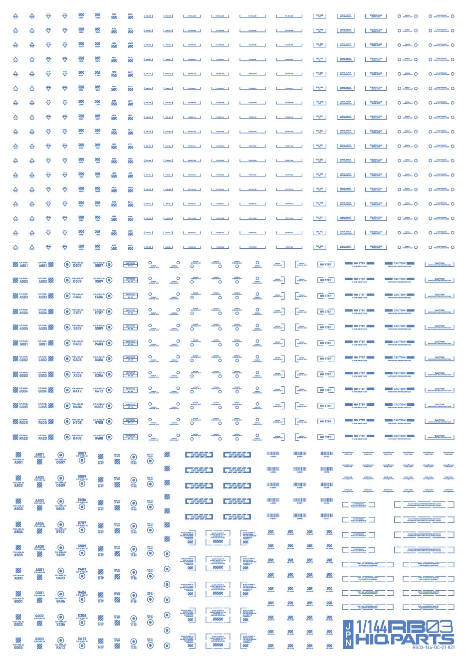 HiQ Parts: 1/144 RB03 Caution Decal One Color - Blue 