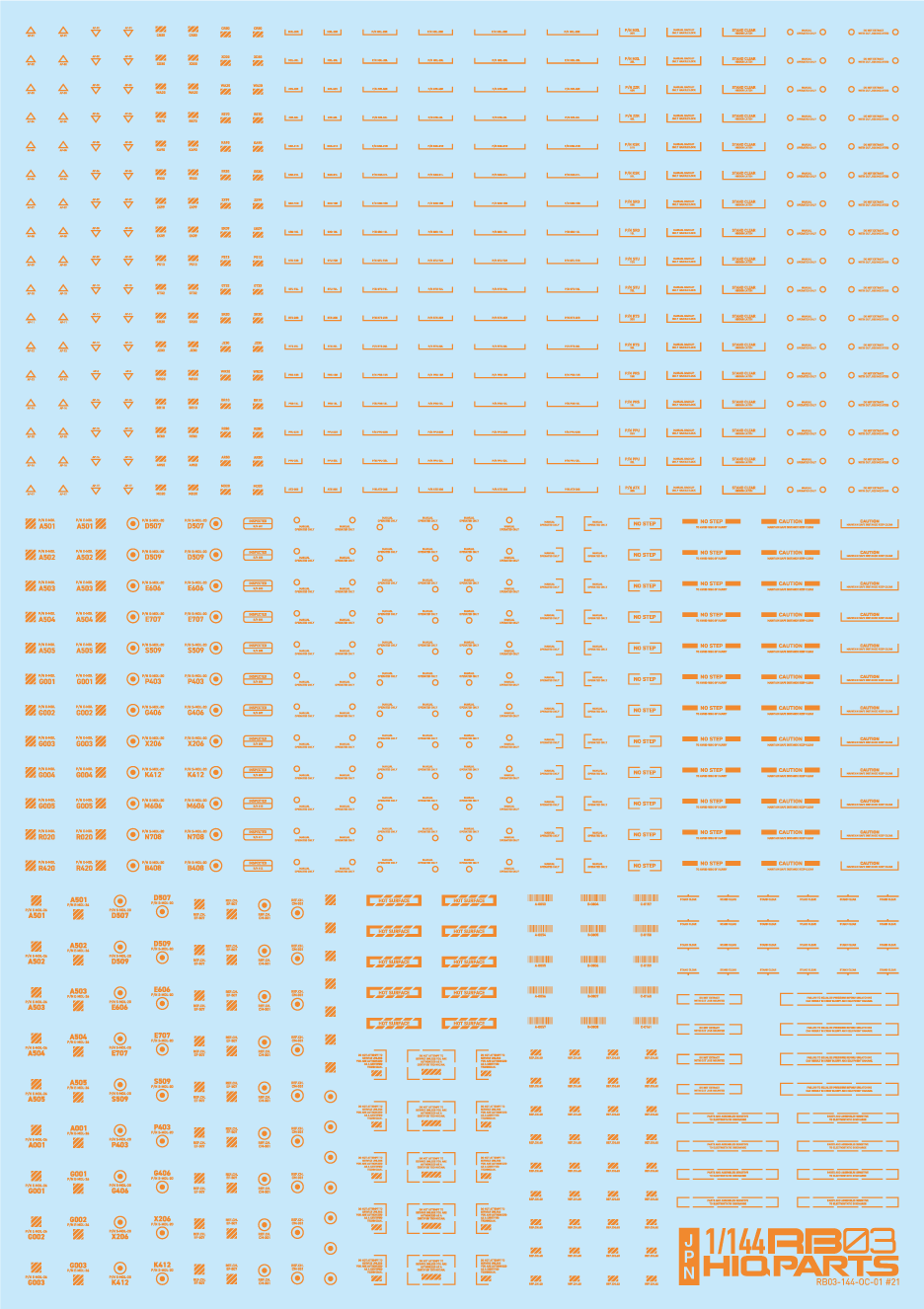 HiQ Parts: 1/144 RB03 Caution Decal One Color - Orange 