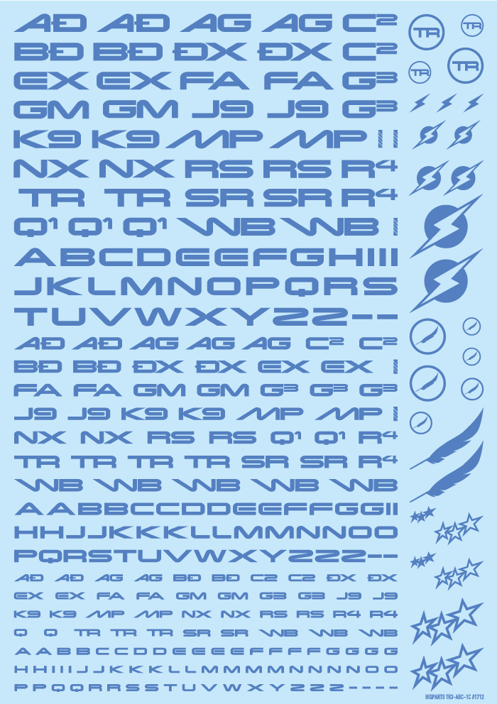 HiQ Parts: TR Decal 3 Alphabet- Blue 