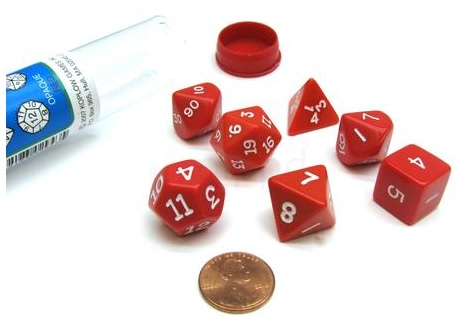Koplow: 7PC Polyhedral Dice Set: Opaque Red/White (Plug Tube) 