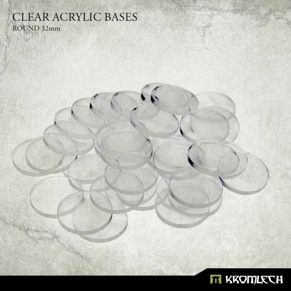 Kromlech Clear Acrylic Bases: Plastic- Round 32mm (40) 