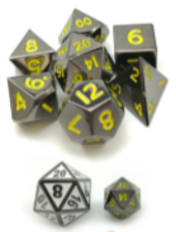 Little Dragon: Mini Dice: Glossy Black/Yellow Numbers (Metal) 