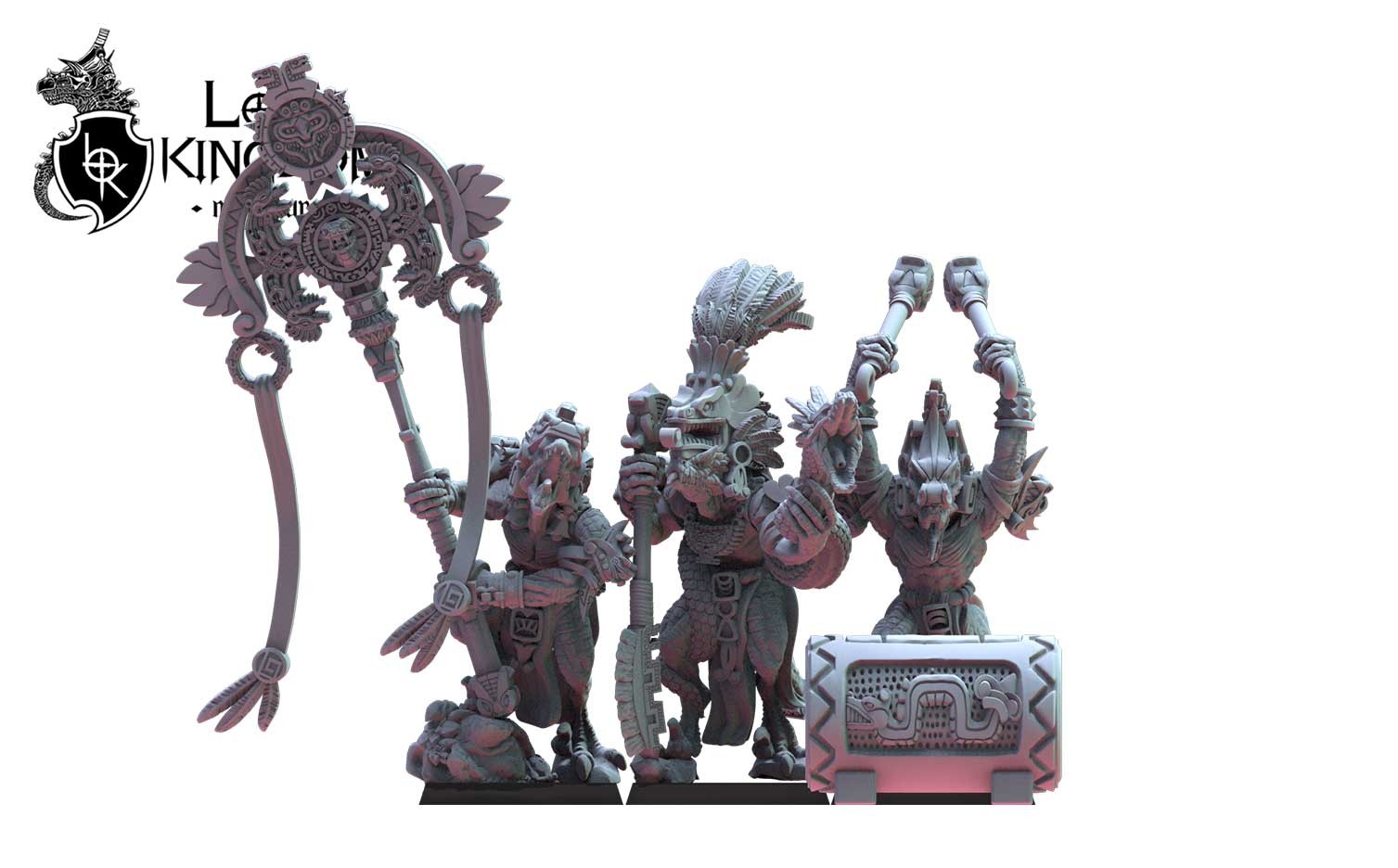 Lost Kingdom Miniatures: Cuetzpal Empire: Coatl Guard Command Group 