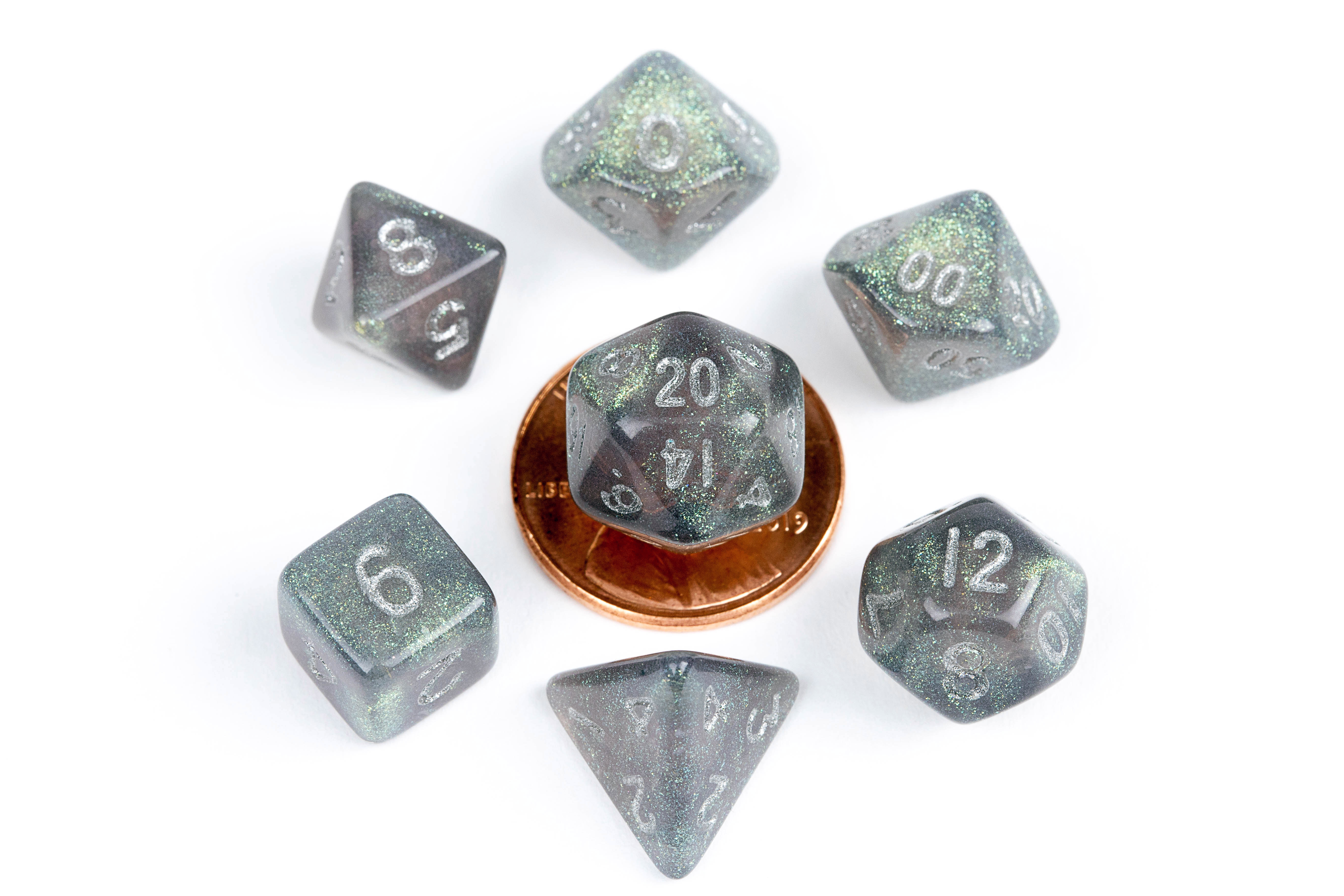 MDG: Mini Polyhedral 7-Die Set: Stardust Galaxy with Silver (10mm) 