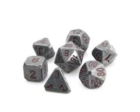METAL FORGE DICE SET: RAW STEEL W/ DARK RED 