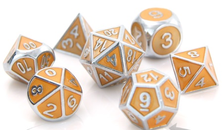 METAL GEMSTONE DICE SET - SILVER CITRINE 