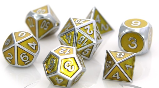 METAL GEMSTONE DICE SET - SILVER TOPAZ 