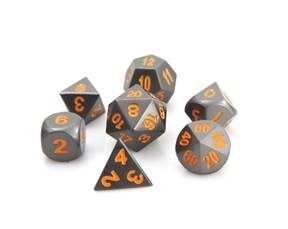 METAL RPG DICE SET - GUNMETAL W/ ORANGE 