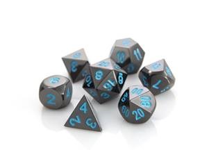 METAL RPG DICE SET - SINISTER CHROME W/ BLUE 