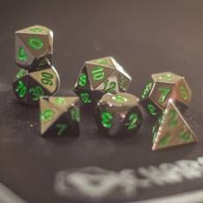 METAL RPG DICE SET - SINISTER CHROME W/ GREEN 