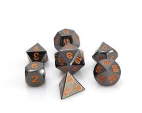 METAL RPG DICE SET - SINISTER CHROME W/ ORANGE 