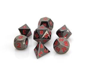 METAL RPG DICE SET - SINISTER CHROME W/ RED 