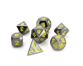 METAL RPG DICE SET -  SINISTER CHROME W/ YELLOW 