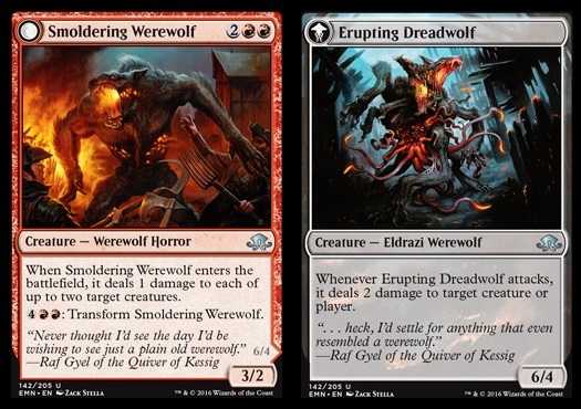 MTG: Eldritch Moon 142: Smoldering Werewolf // Erupting Dreadwolf 