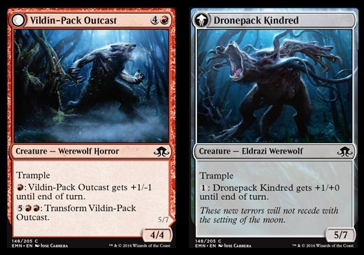 MTG: Eldritch Moon 148: Vildin-Pack Outcast // Dronepack Kindred 