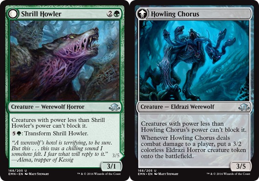MTG: Eldritch Moon 168: Shrill Howler // Howling Chorus 