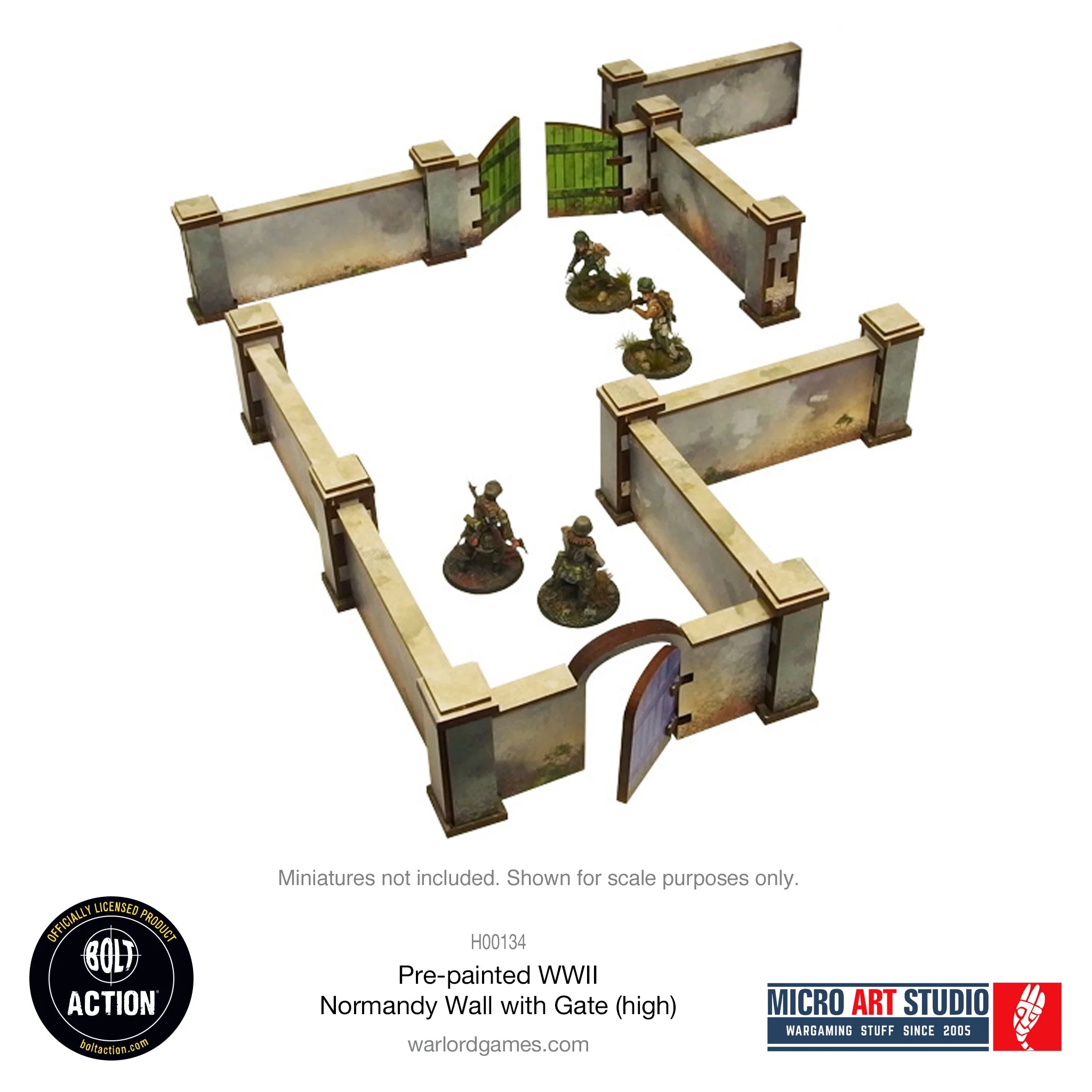 Micro Art Studio: Pre-painted WW2 Normandy Walls with Gate (high) 